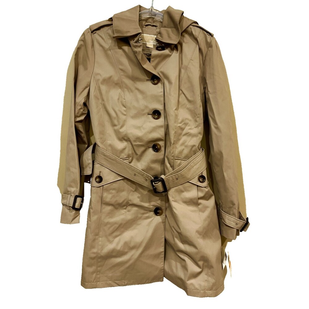 Michael Kors NEW Size S Lined Khaki Long Sleeve Cotton Blend Belted Trench Coat